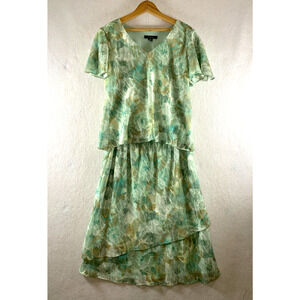 VTG Women 2 pc Set Blouse Skirt Sz 12 Iridescent Garden Fairy Assymetrical Layer